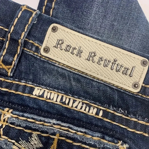Rock Revival Jeans Karla Straight Leg Stretch Denim Jean Dark Wash Jeweled 25 - Picture 7 of 9